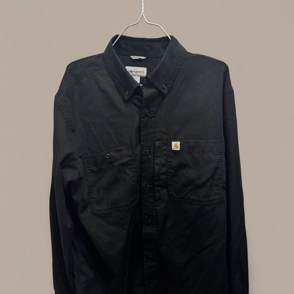 Carhartt Mens Relaxed Fit Long Sleeve Button Down Work Shirt Black Large